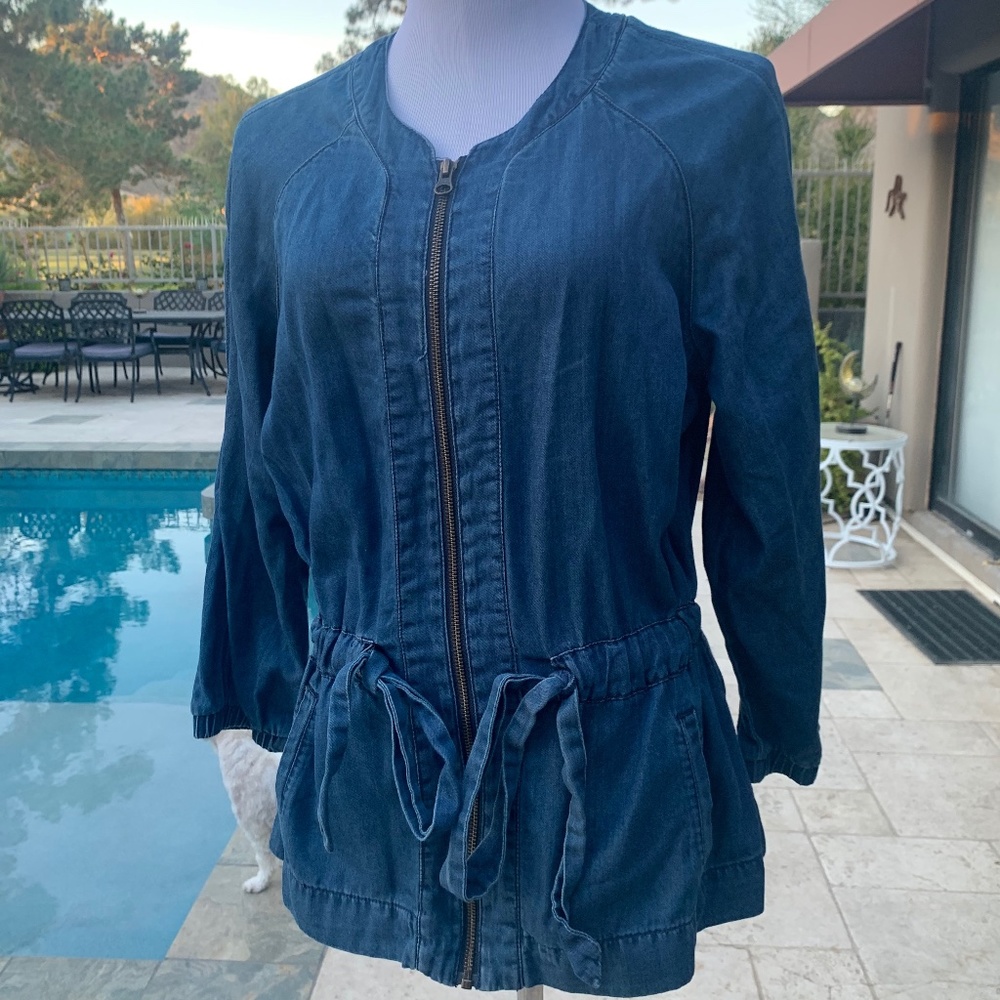Long Sleeve Zip Denim Top